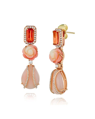 Alexander Laut 18k Rose Gold Sapphire, Coral And Pink Opal Earrings With Diamonds