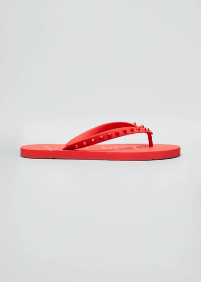 Christian Louboutin Men's Loubi Tonal Spiked Red Sole Flip Flops In Red