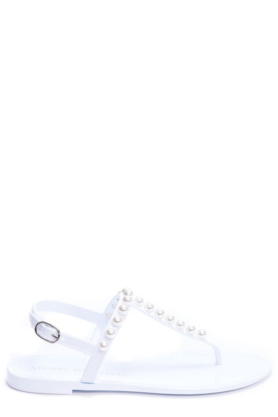 Stuart Weitzman Goldie Pearly Stud Jelly Sandals In Grey