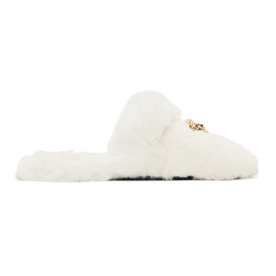 Versace Faux Fur Slippers With Three-dimensional Jellyfish Application In White