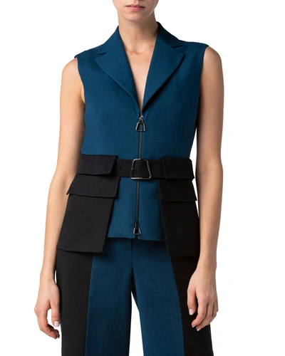 Akris Bicolor Double-face Belted Vest In Blue/black