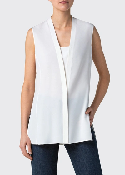 Akris Tunic Silk Sleeveless Blouse Top In Ecru