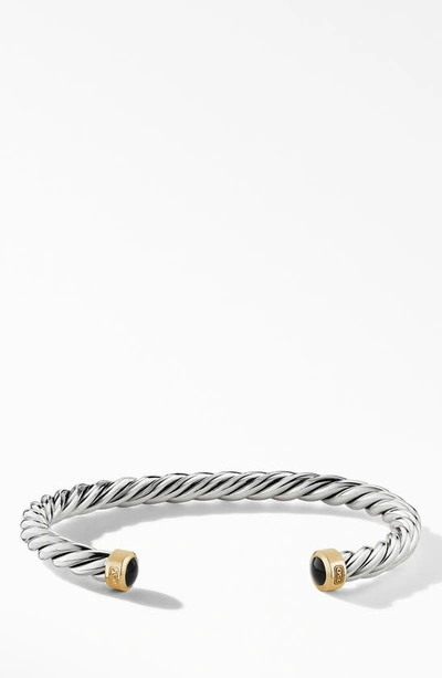 David Yurman Men's Cable Cuff Bracelet In Silver With 18k Gold, 6mm In Black Onyx