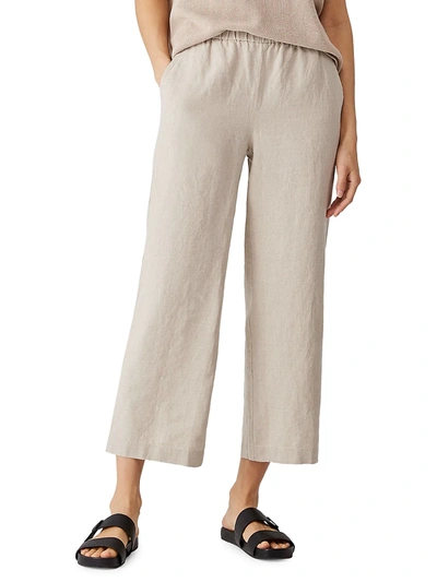 Eileen Fisher Organic Linen Straight-leg Ankle Pants In Undyed Natural