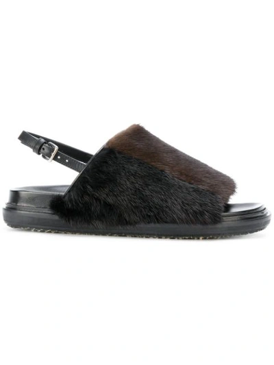 Marni Fussbett Fur Sandals In Marrone