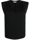 Frame Padded Shoulder Sleeveless V-neck Tee In Noir