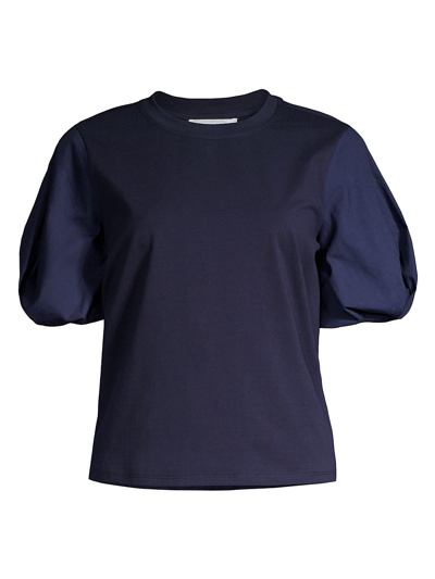 Milly Monica Jersey Puff-sleeve T-shirt In Navy