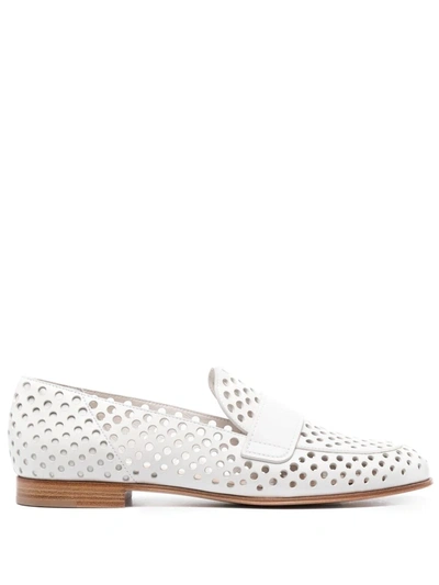 Gianvito Rossi Thierry Perforated Leather Loafers In White