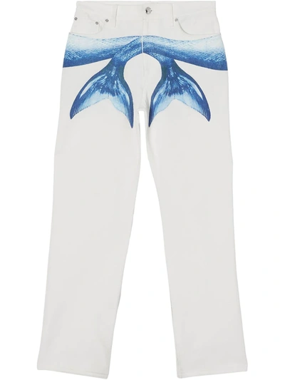 Burberry Men's Boot-cut Mermaid Tail Jeans In Weiss