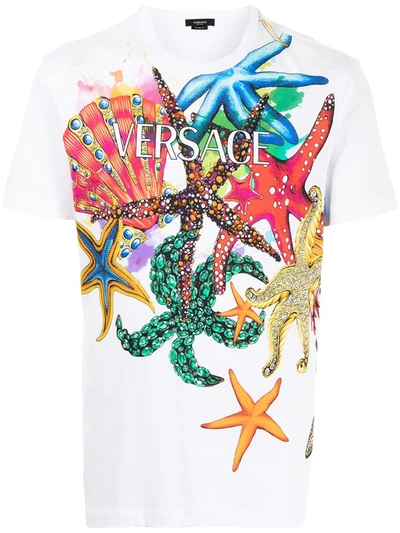 Versace Men's Logo Tresor De La Mer Printed T-shirt In White