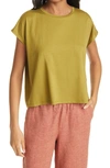 Eileen Fisher Organic Linen Jersey Crewneck Boxy Top In Coriander