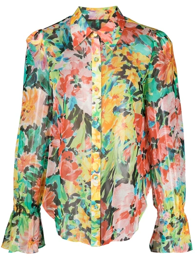 Milly Lacey Garden Floral Silk Chiffon Blouse In Multi