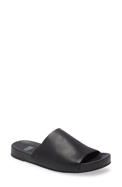 Eileen Fisher Mask Leather Slide Sandals In Black Leather