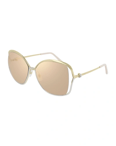 Cartier Square Two-tone Metal Sunglasses In Gold/brown Mirror