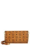 Mcm Visetos Original Tri-fold Wallet Crossbody Bag In Cognac
