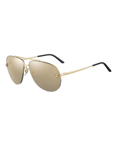 Cartier Semi-rimless Metal Aviator Sunglasses In Gold-gold-blue