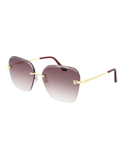 Cartier Rimless Geometric Metal Sunglasses In Gold