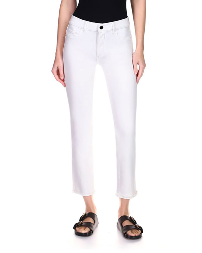 Dl Premium Denim Mara Instasculpt Mid-rise Ankle Straight Jeans In White Frayed