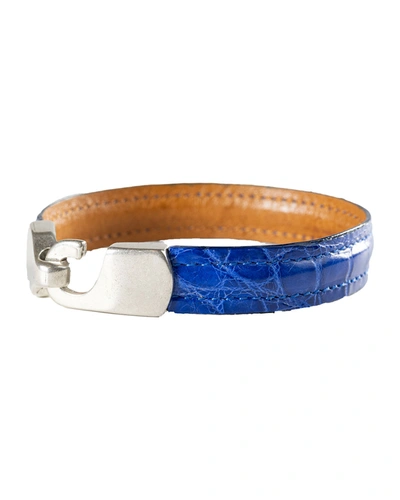 Abas Men's Alligator Leather Bracelet In Electric Blue