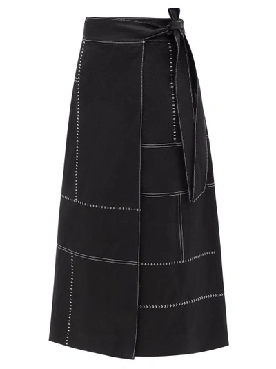 Gabriela Hearst Alex Contrast-stitch Linen Midi Skirt In Black