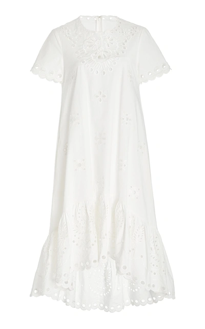 Red Valentino Women's Broderie Anglaise Cotton Midi Dress In 0bo Bianco