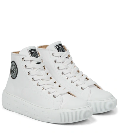 Versace Greca Sneakers In White Canvas With Logo