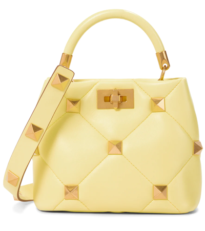 Valentino Garavani Small Roman Stud Matelassé Leather Top Handle Bag In Neutrals