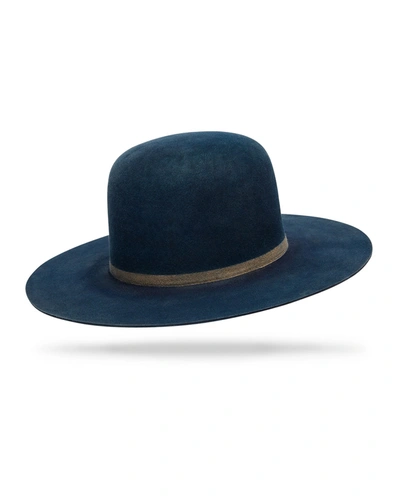 Worth & Worth By Orlando Palacios Men's Domo Indigo Beaver Felt Fedora Hat In Indigo Blue