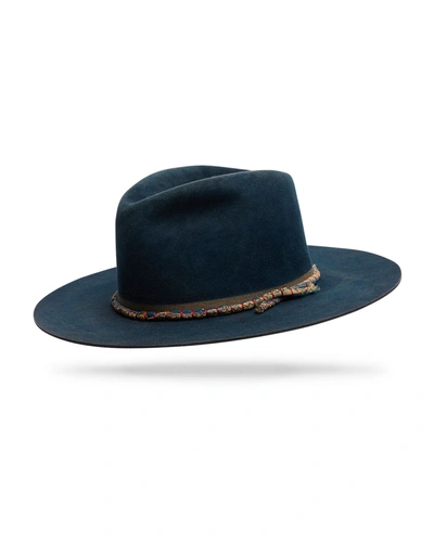 Worth & Worth By Orlando Palacios Men's Hand-dyed Beaver Felt Fedora Hat In Indigo Blue