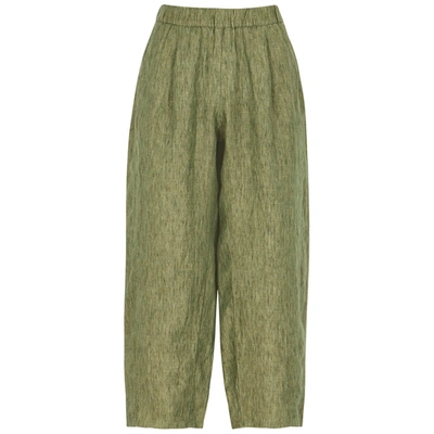 Eileen Fisher Cropped Organic Linen Delave Wide-leg Pants In Coriander