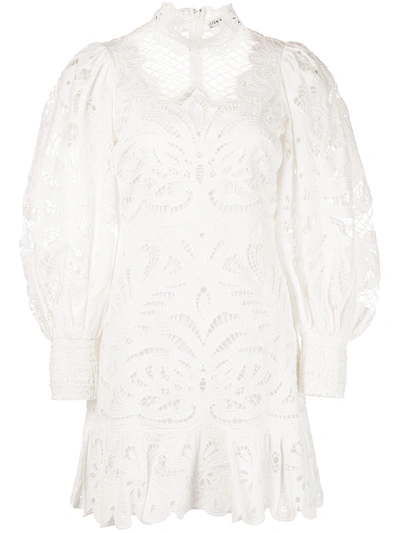 Alice And Olivia Yazmin Short Fit-and-flare Eyelet Dress In Off White