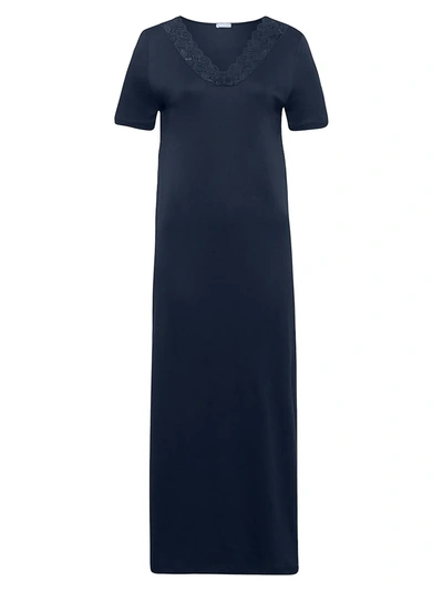 Hanro Moments Short-sleeve Long Nightgown In Deep Navy