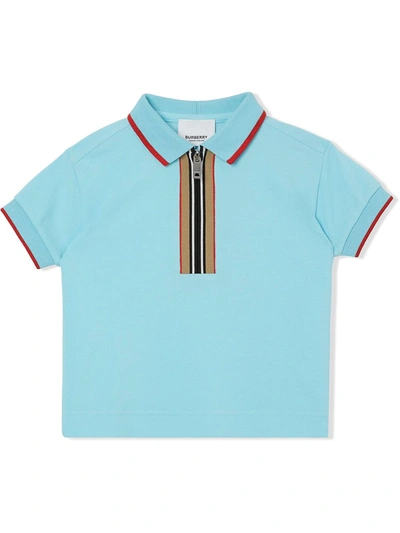 Burberry Babies' Boy's Samuel Icon Stripe Zip-up Polo Shirt In Light Aqua Blue