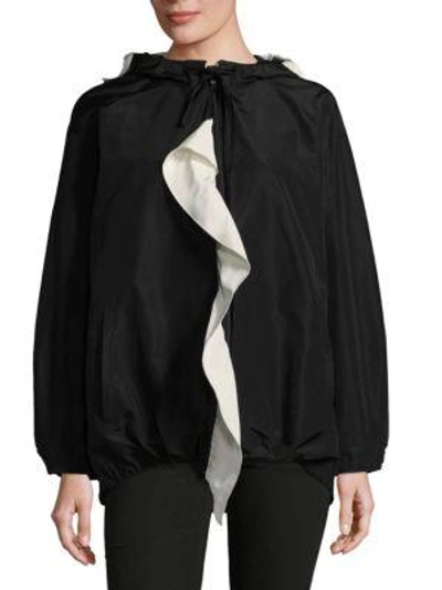 Prada Faille Silk Ruffled Windbreaker Jacket In Nero