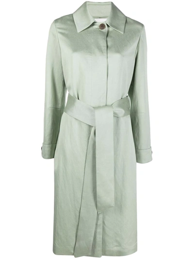 Vince Belted Long-sleeved Coat In Green
