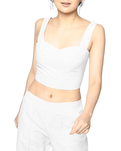 Nicole Miller Sweetheart Linen-blend Crop Top In Ivory