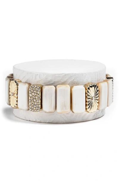 Akola Amara Beaded Pave Swarovski Crystal Stretch Bracelet With Horn In Neutral