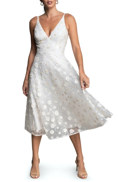 Dress The Population Elisa Floral Applique Sequin Fit & Flare Dress In White