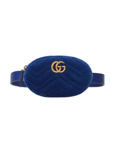 Gucci Gg Marmont Matelassé Velvet Belt Bag In Blue