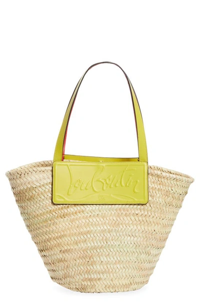 Christian Louboutin Loubishore Bag In Woven Straw In Naturel/ Citronnelle