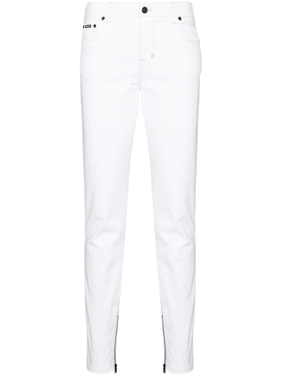 Tom Ford Skinny Denim Jeans W/ Embroidered Pocket Logo In White