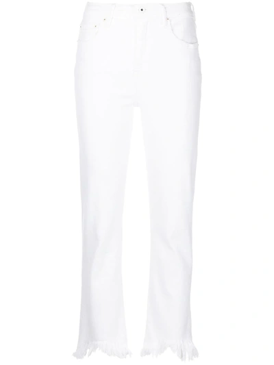 Jonathan Simkhai Standard River High Rise Straight Organic Stretch Jeans With Chewed Hem In Disstressed White