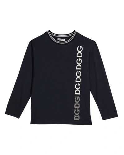 Dolce & Gabbana Kids' Boy's Vertical Logo Long-sleeve Shirt In Blue