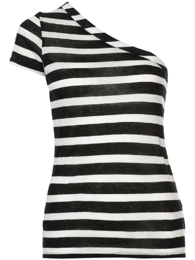 Rta Anais One Striped Asymmetric T-shirt In Black-white