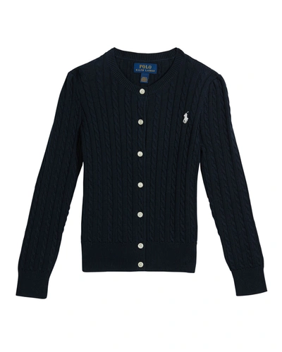 Ralph Lauren Kids' Logo-embroidered Cable-knit Cardigan In Navy