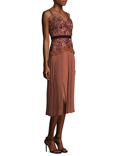 Three Floor Klick Embroidered Lace Shift Dress In Bombay Brown