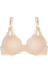 Stella Mccartney Smooth & Lace Stretch-crepe And Lace Contour Plunge T-shirt Bra In Light