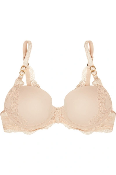 Stella Mccartney Smooth & Lace Stretch-crepe And Lace Contour Plunge T-shirt Bra In Light