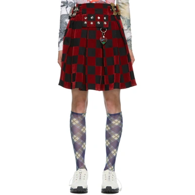 Chopova Lowena Checked Organic-cotton Twill Skirt In Black And Red