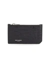 Saint Laurent Fragments Croc-embossed Leather Zip Card Case In Black